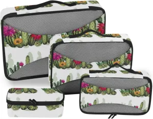 Travel Packing Organizers 4 Set Luggage Bags Organizers Travel Cubes for Luggage Packing Cubed Succulents Cactus