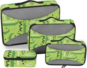Travel Packing Organizers 4 Set Luggage Cubes for Packing Suitcase Organizers Packing Cunes Cartoon Crocodiles