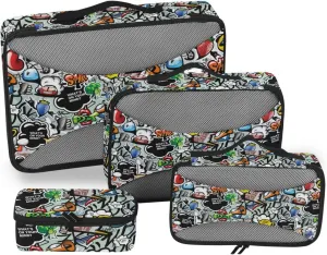 Travel Packing Organizers 4 Set Luggage Organizer Bags Suitcase Packing Cubes for Travel Oacking Cubes Cartoon Graffiti