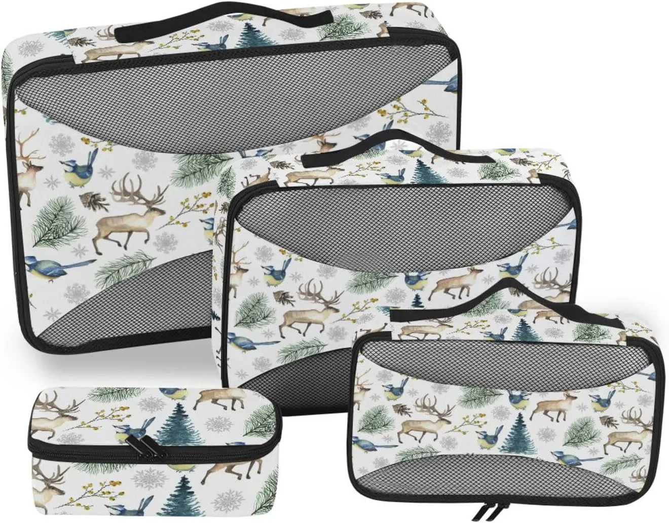 Travel Packing Organizers Set of 4 Luggage Bags Organizers Suitcase Cubes Packimg Cubes Christmas Birds Deer