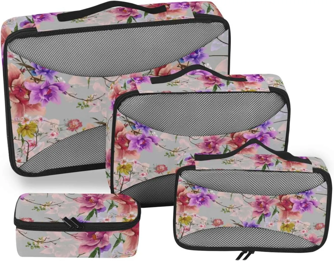 Travel Packing Organizers Set of 4 Suitcase Organizer Suitcase Packing Cubes Packimg Cubes Watercolor Leaf Bright Flowers