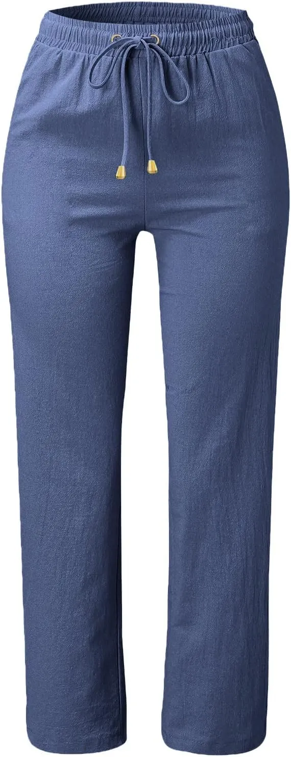 Trendy Dress Pants For Women 2024 Work Trouser High Waist Vintage Wide Leg Pants Comfy Linen Summer Boho Sweatpant