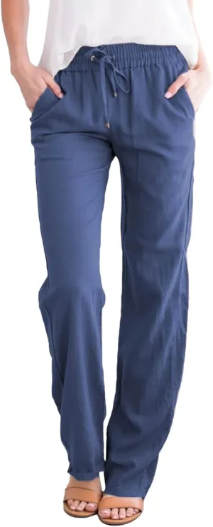 Trendy Dress Pants For Women 2024 Work Trouser High Waist Vintage Wide Leg Pants Comfy Linen Summer Boho Sweatpant