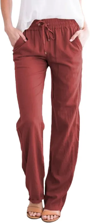Trendy Dress Pants For Women 2024 Work Trouser High Waist Vintage Wide Leg Pants Comfy Linen Summer Boho Sweatpant