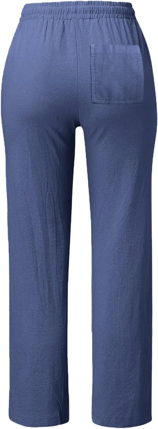 Trendy Dress Pants For Women 2024 Work Trouser High Waist Vintage Wide Leg Pants Comfy Linen Summer Boho Sweatpant