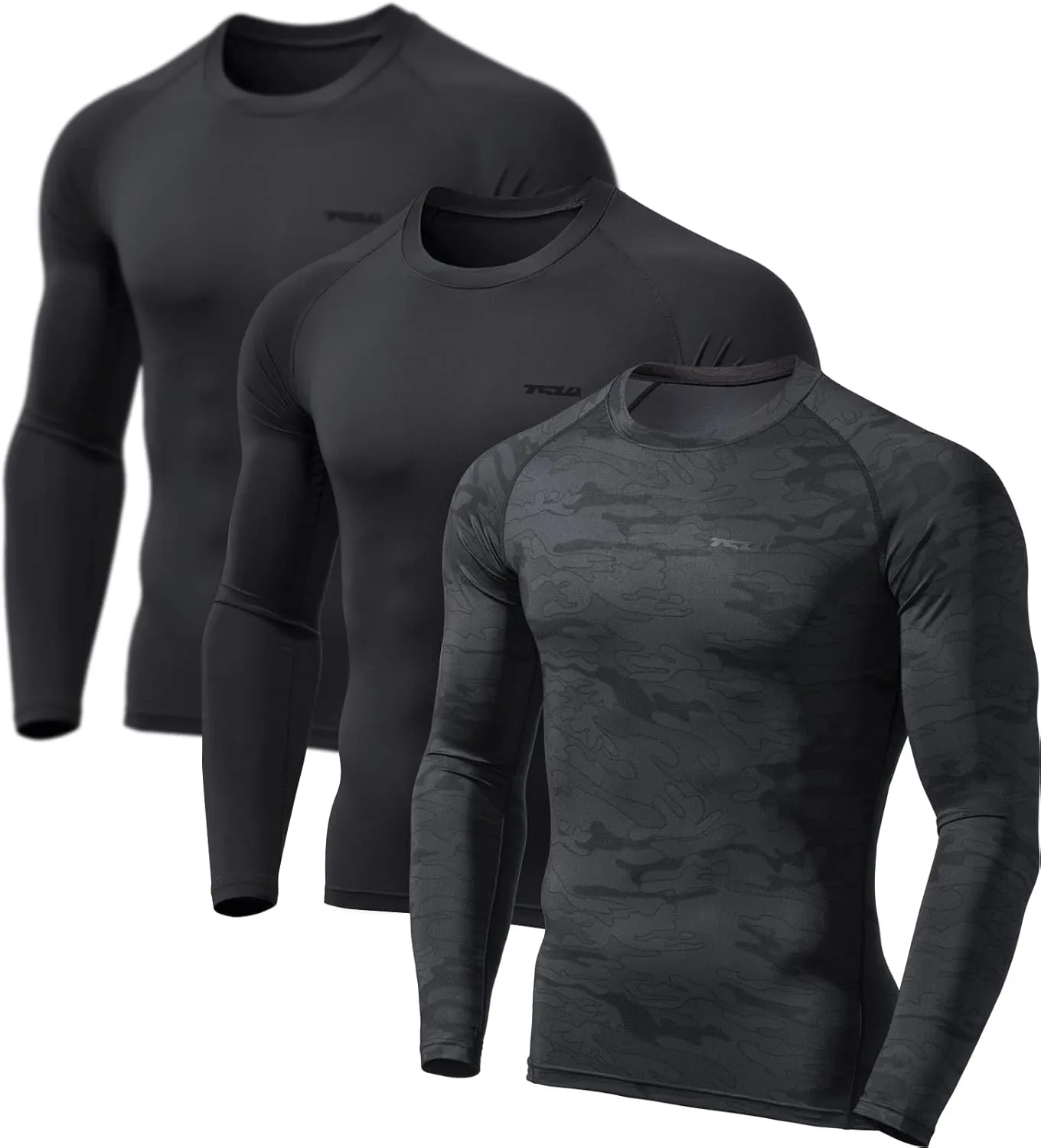 TSLA Men's UPF 50  Compression Shirts, Cool Dry Long Sleeve Athletic Tops, Sports Baselayer Workout Shirt