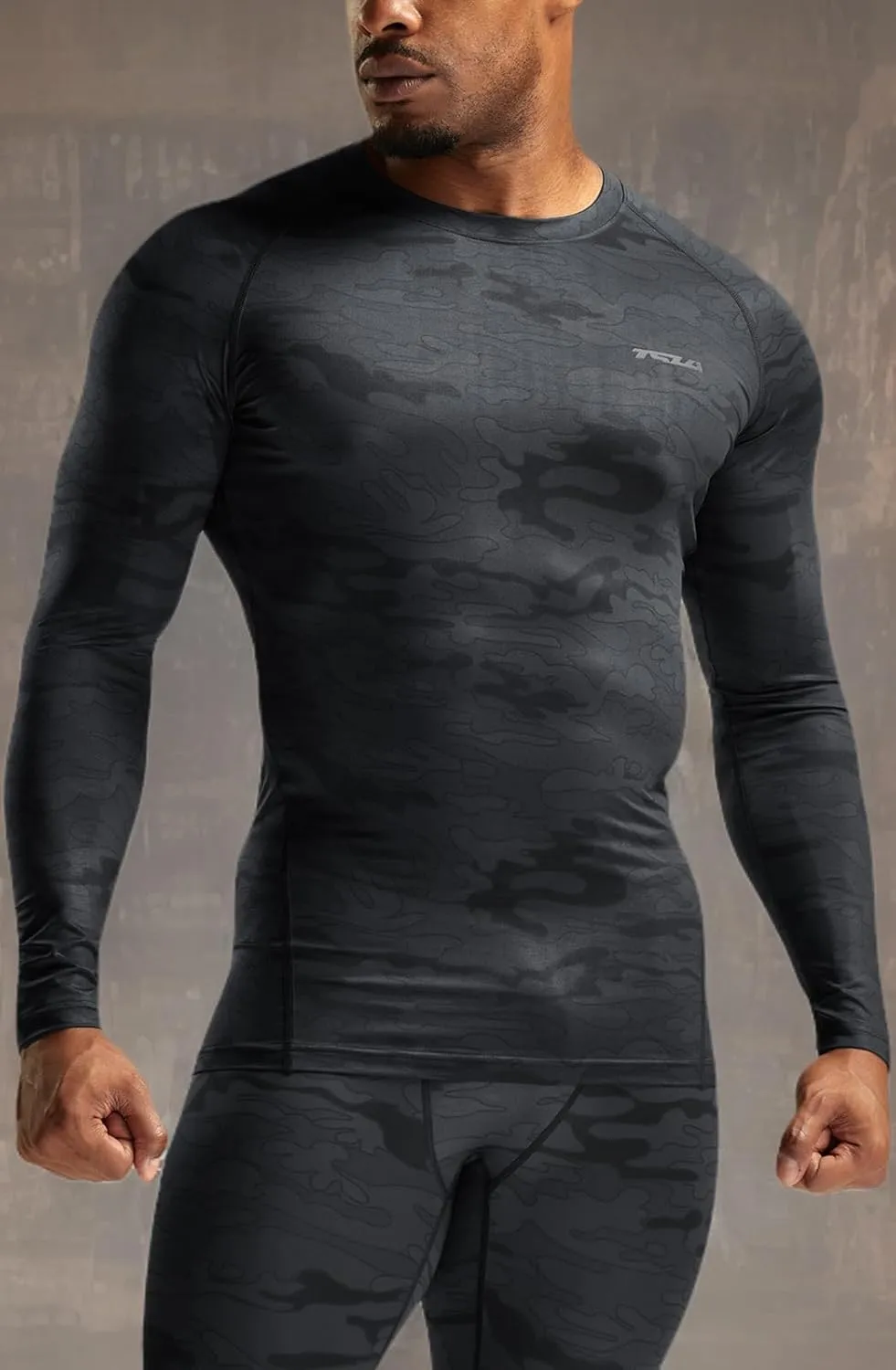 TSLA Men's UPF 50  Compression Shirts, Cool Dry Long Sleeve Athletic Tops, Sports Baselayer Workout Shirt