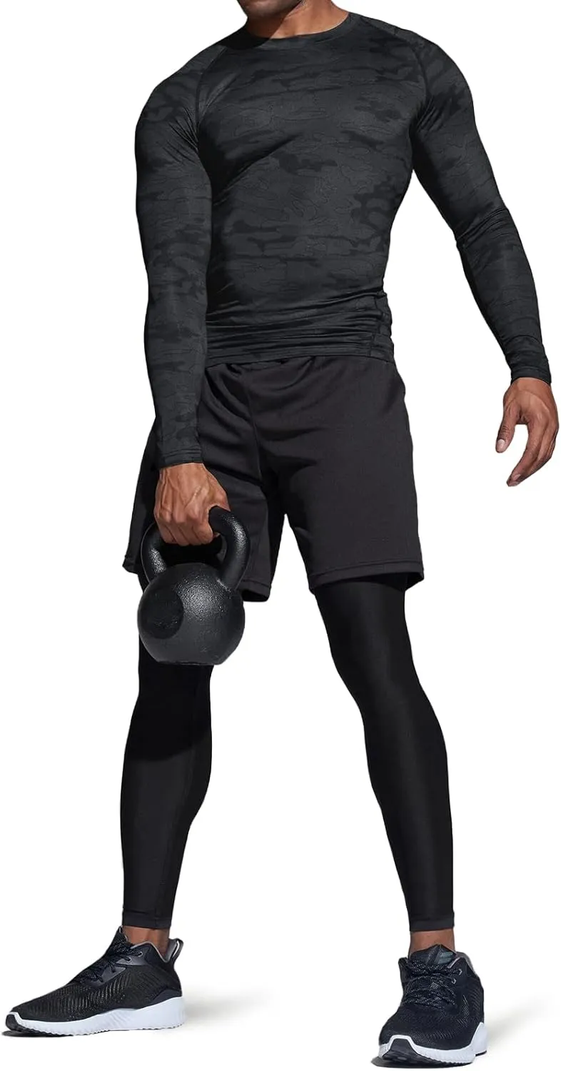 TSLA Men's UPF 50  Compression Shirts, Cool Dry Long Sleeve Athletic Tops, Sports Baselayer Workout Shirt
