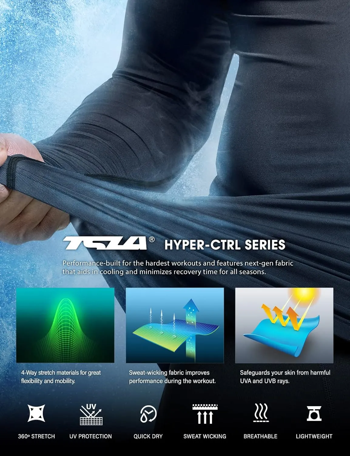 TSLA Men's UPF 50  Compression Shirts, Cool Dry Long Sleeve Athletic Tops, Sports Baselayer Workout Shirt
