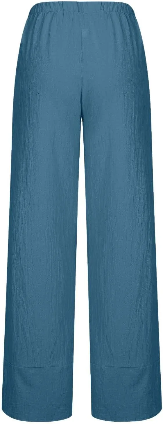 Tulip Hem Capri Pants for Women Wide Leg Cotton Linen Pants Summer Flowy Capris Casual Cropped Trousers with Pockets