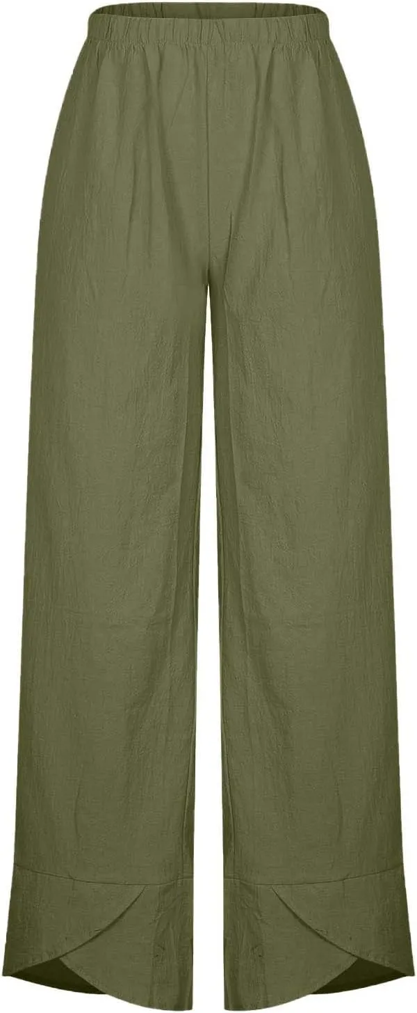 Tulip Hem Capri Pants for Women Wide Leg Cotton Linen Pants Summer Flowy Capris Casual Cropped Trousers with Pockets