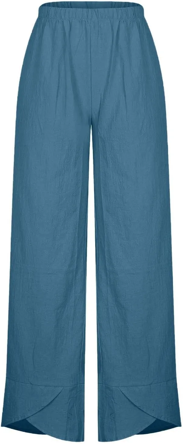 Tulip Hem Capri Pants for Women Wide Leg Cotton Linen Pants Summer Flowy Capris Casual Cropped Trousers with Pockets