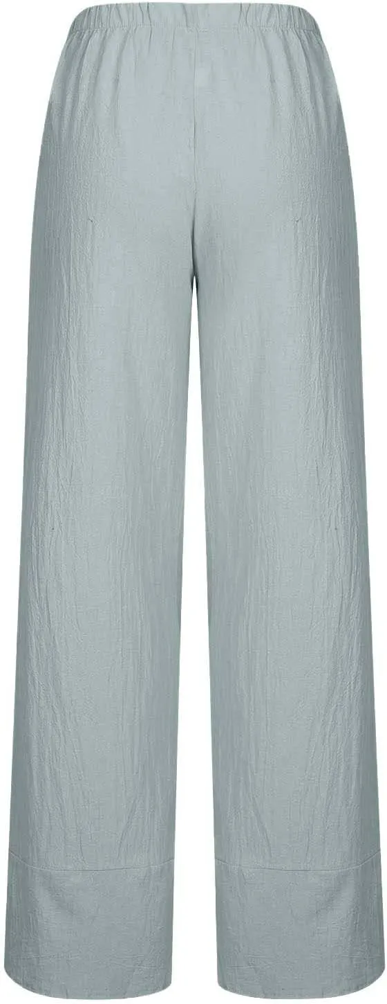 Tulip Hem Capri Pants for Women Wide Leg Cotton Linen Pants Summer Flowy Capris Casual Cropped Trousers with Pockets