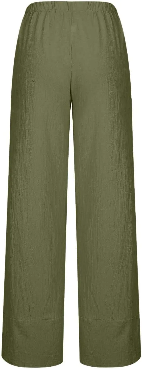 Tulip Hem Capri Pants for Women Wide Leg Cotton Linen Pants Summer Flowy Capris Casual Cropped Trousers with Pockets