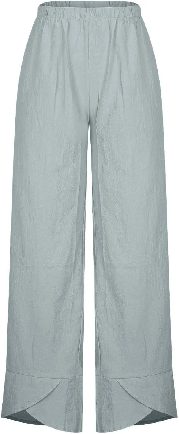 Tulip Hem Capri Pants for Women Wide Leg Cotton Linen Pants Summer Flowy Capris Casual Cropped Trousers with Pockets