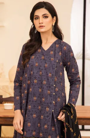 Unstitched 3 Piece Printed Karandi Shirt , Pant and Karandi Shawl Dupatta (OTL-21-312/U GREY)