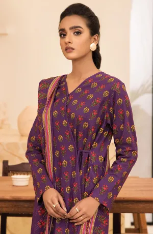 Unstitched 3 Piece Printed Karandi Shirt , Pant and Karandi Shawl Dupatta (OTL-21-319/U PURPLE)