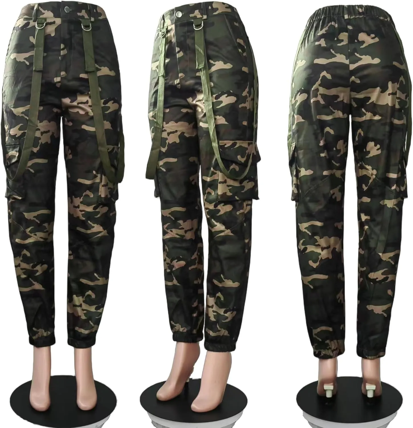 Vakkest Womens Camo Cargo Pants Army Fatigue Jogger Camouflage High Waist Trouser Clubwear Y2K Sweatpants with Belt