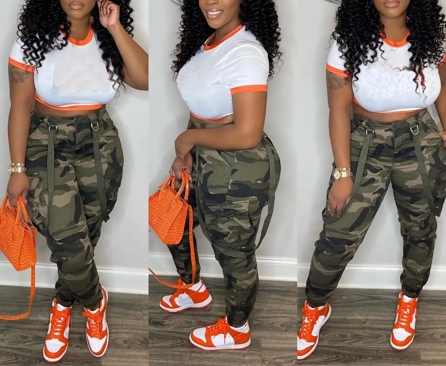 Vakkest Womens Camo Cargo Pants Army Fatigue Jogger Camouflage High Waist Trouser Clubwear Y2K Sweatpants with Belt