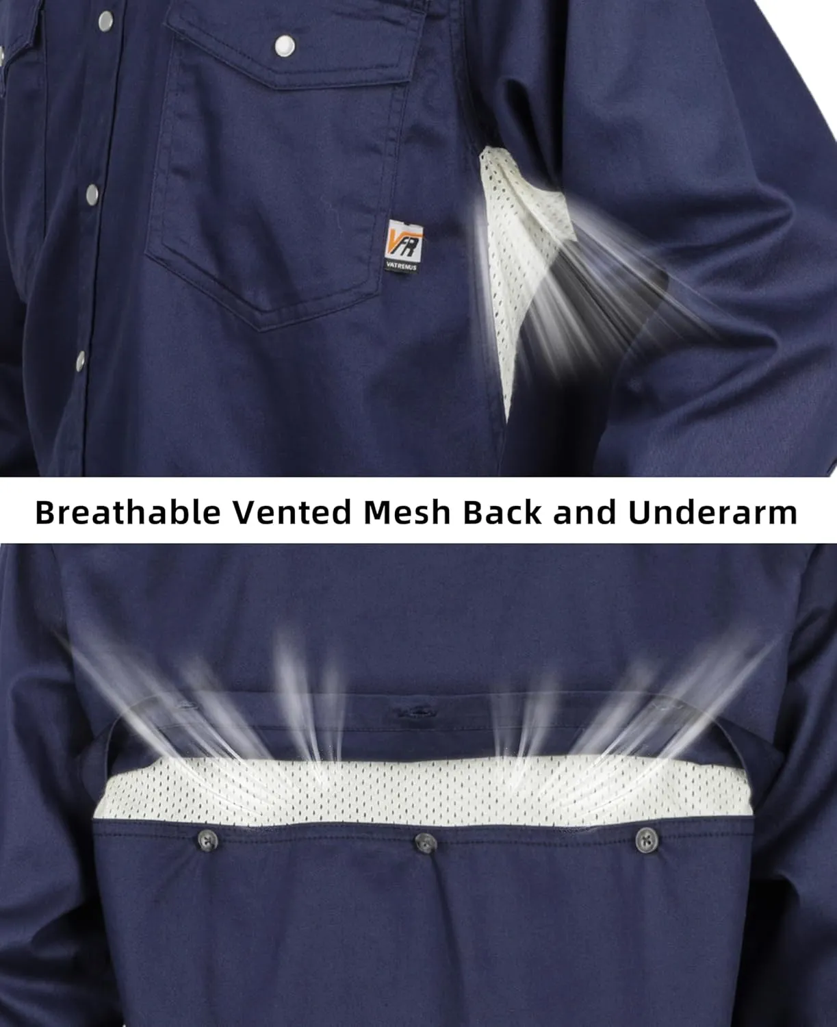 VATRENUS FR Shirts for Summer Pearl Snaps Breathable Vented Mesh Back and Underarm Lightweight Flame Resistant Welding Shirt
