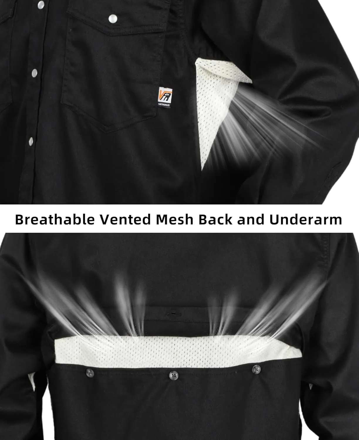 VATRENUS FR Shirts for Summer Pearl Snaps Breathable Vented Mesh Back and Underarm Lightweight Flame Resistant Welding Shirt