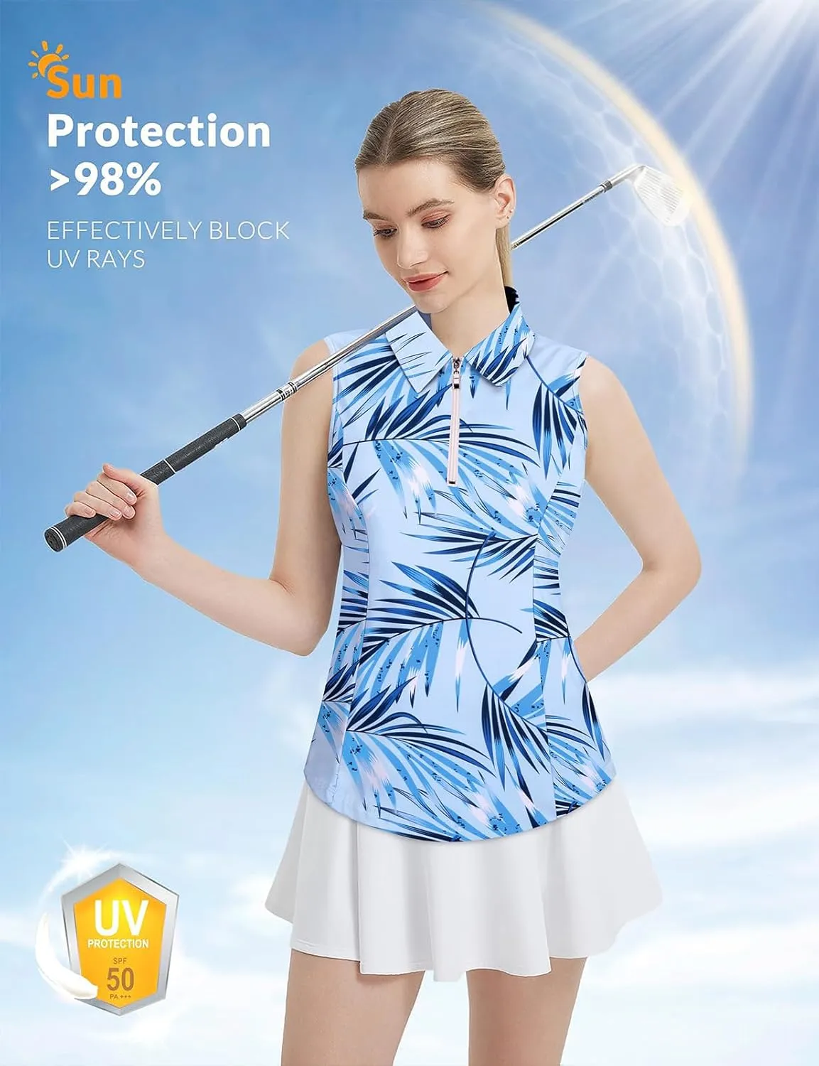 Viracy Womens Sleeveless Golf Polo Shirts Zip Up Sun Protection Work Out Tank Tops Lightweight Fast Dry for Tennis, Casual