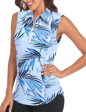 Viracy Womens Sleeveless Golf Polo Shirts Zip Up Sun Protection Work Out Tank Tops Lightweight Fast Dry for Tennis, Casual