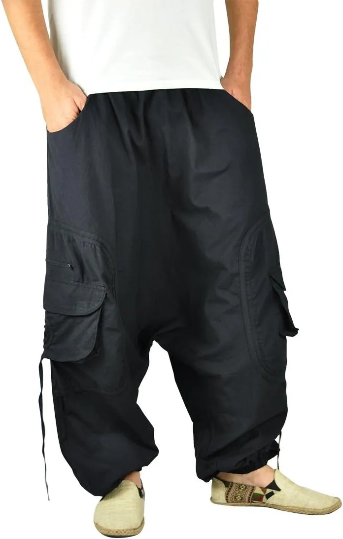 Virblatt - Harem Pants for Men | Cotton | Rave Drop Crotch Aladdin Hippie Genie Pants