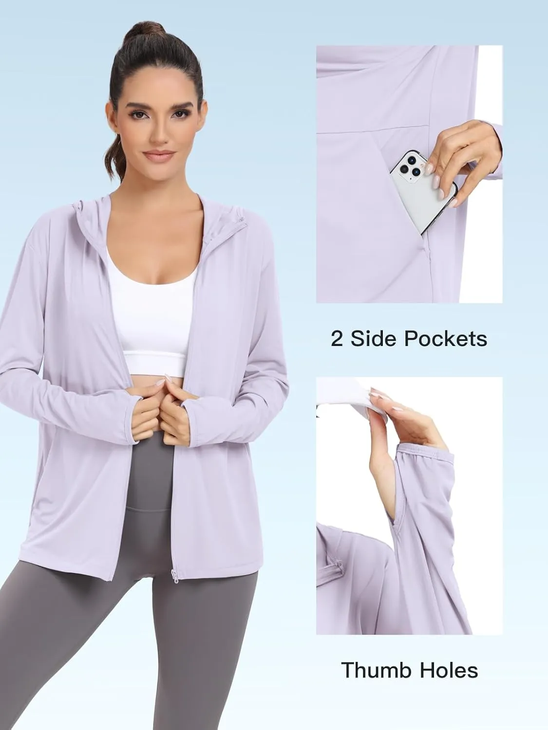 VUTRU Women's UPF 50  Sun Protection Hoodie Jacket Lightweight Long Sleeve Sun Shirt UV Hoodie with Pocket