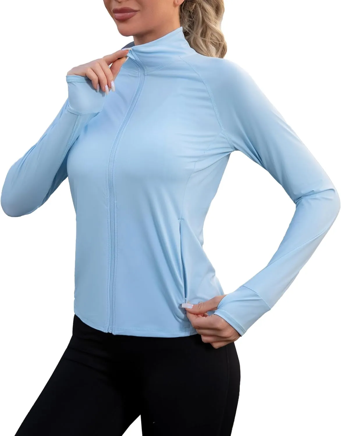 We1Fit Women's UPF 50  Sun Protection Lightweight Jacket Long Sleeve Running Athletic Shirts with Pockets