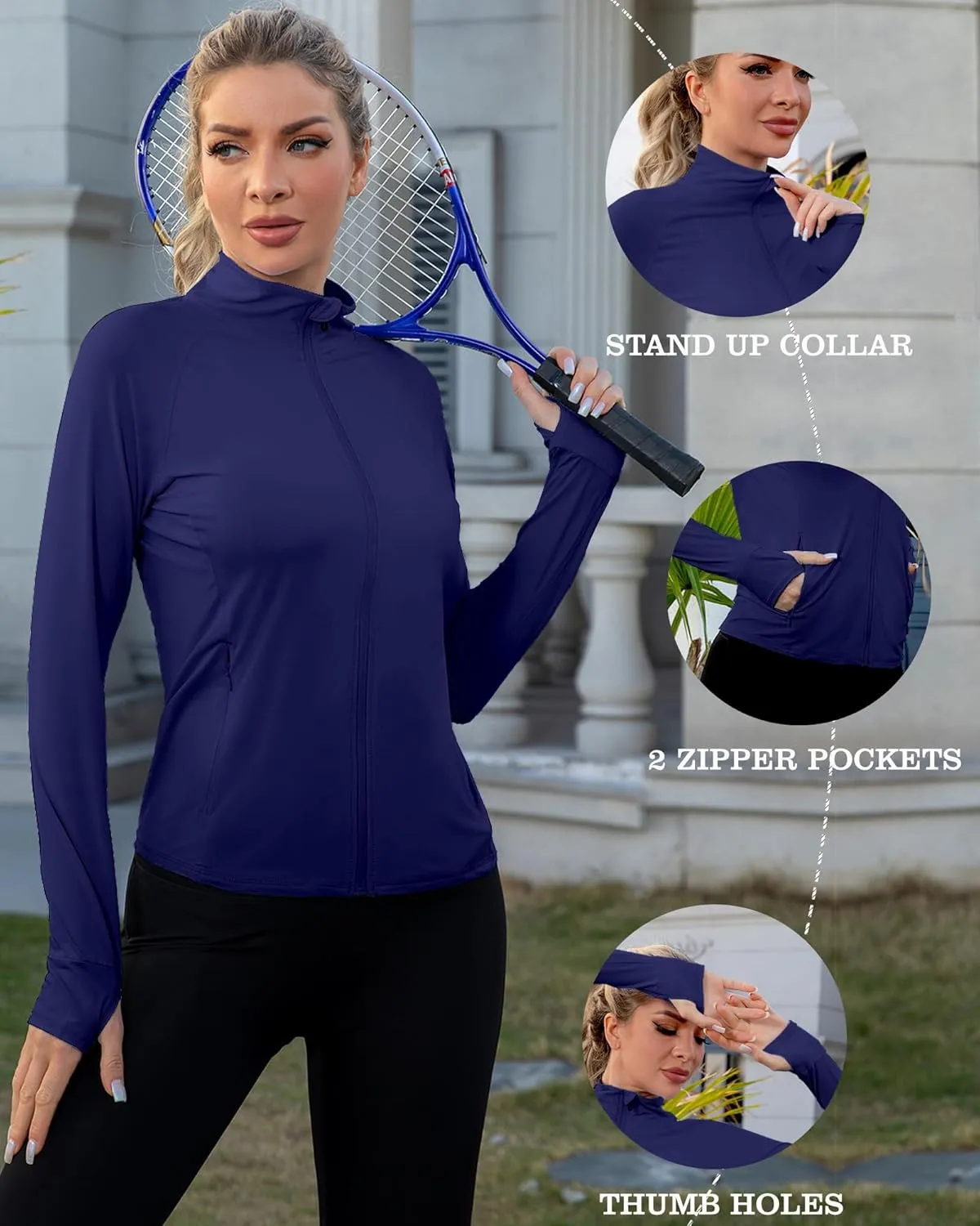 We1Fit Women's UPF 50  Sun Protection Lightweight Jacket Long Sleeve Running Athletic Shirts with Pockets
