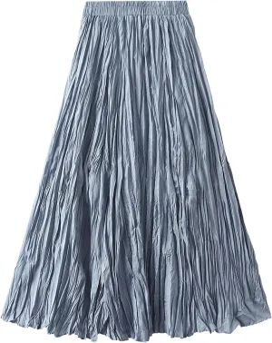 Wellwits Women's Ruched Pleated A Line Midi Skirt