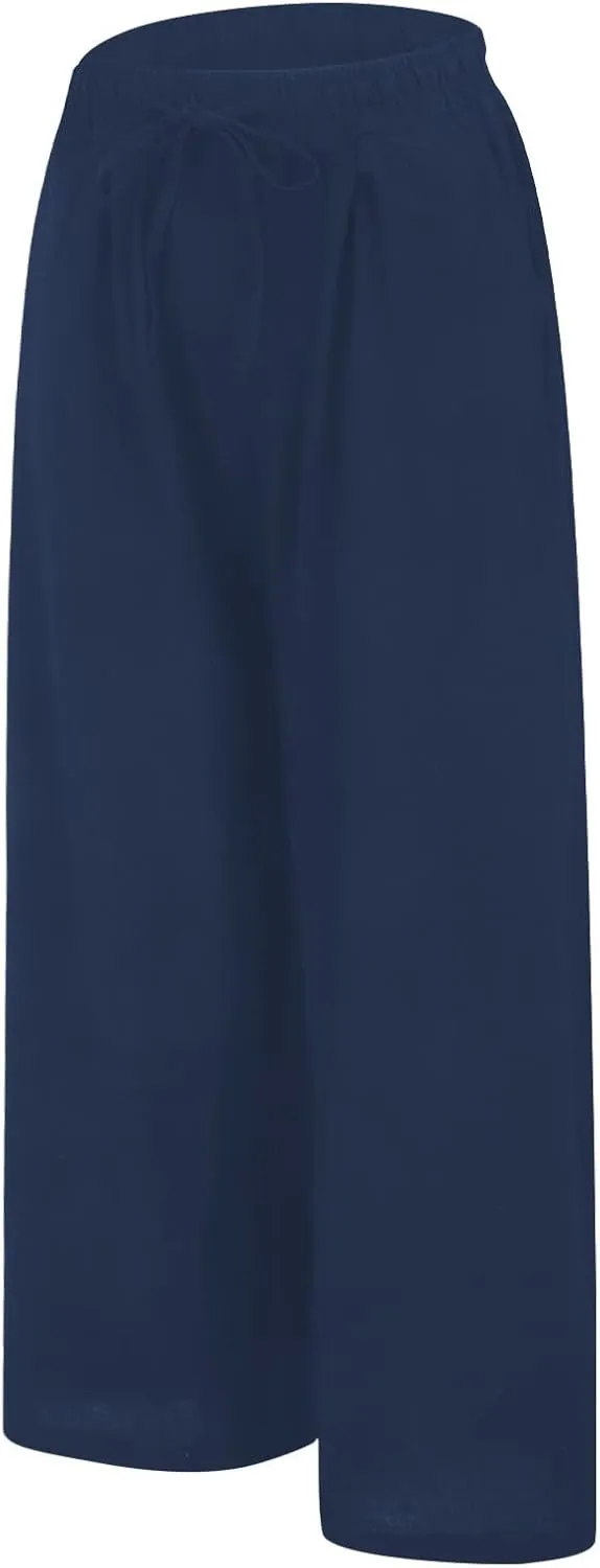 Wide Leg Palazzo Pants for Women Cotton Linen Summer Beach Vacation Trousers Dressy Loose Casual Sports Lounge Pants