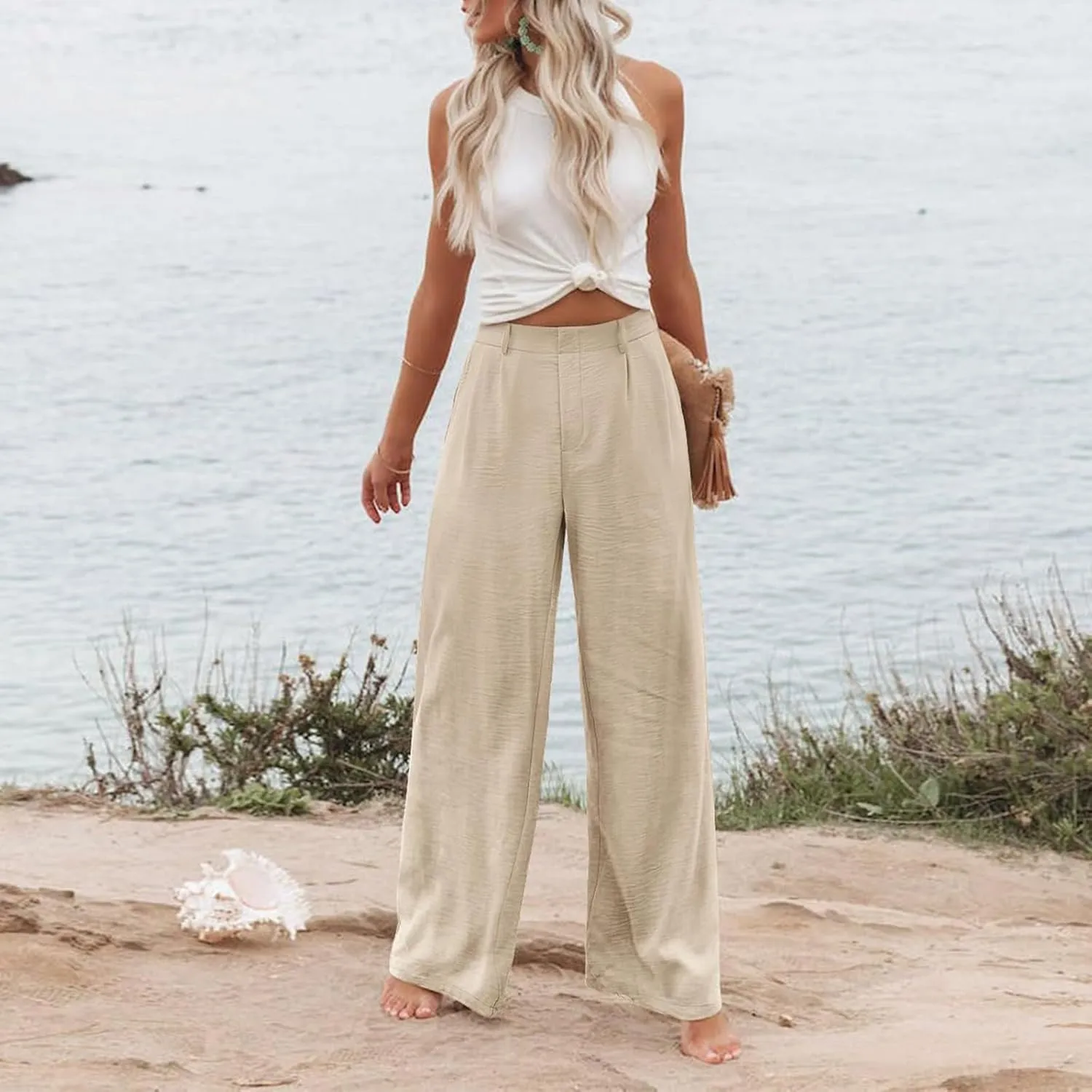 Wide Leg Pants for Women High Waist Solid Color Casual Trousers WomenSlacks Workout Pants 2024