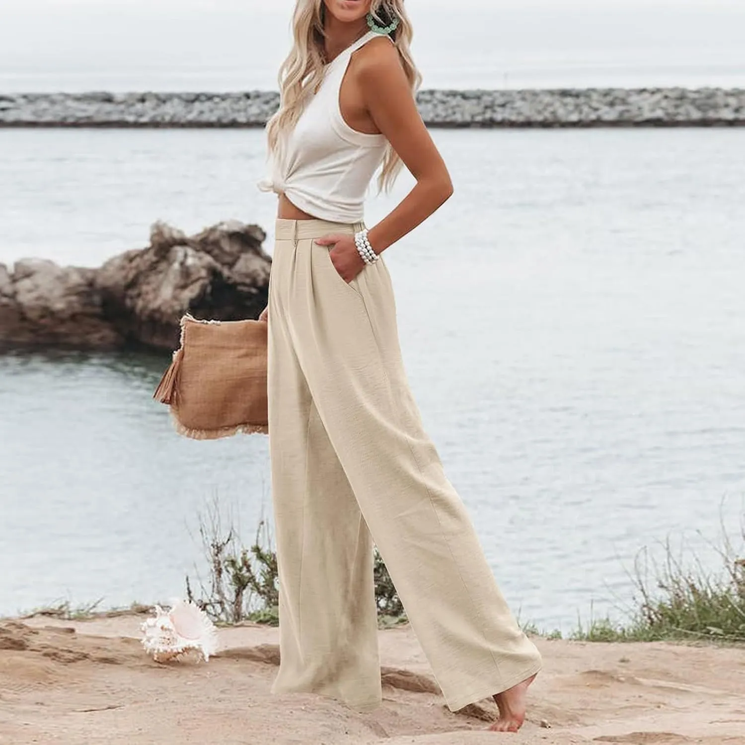 Wide Leg Pants for Women High Waist Solid Color Casual Trousers WomenSlacks Workout Pants 2024