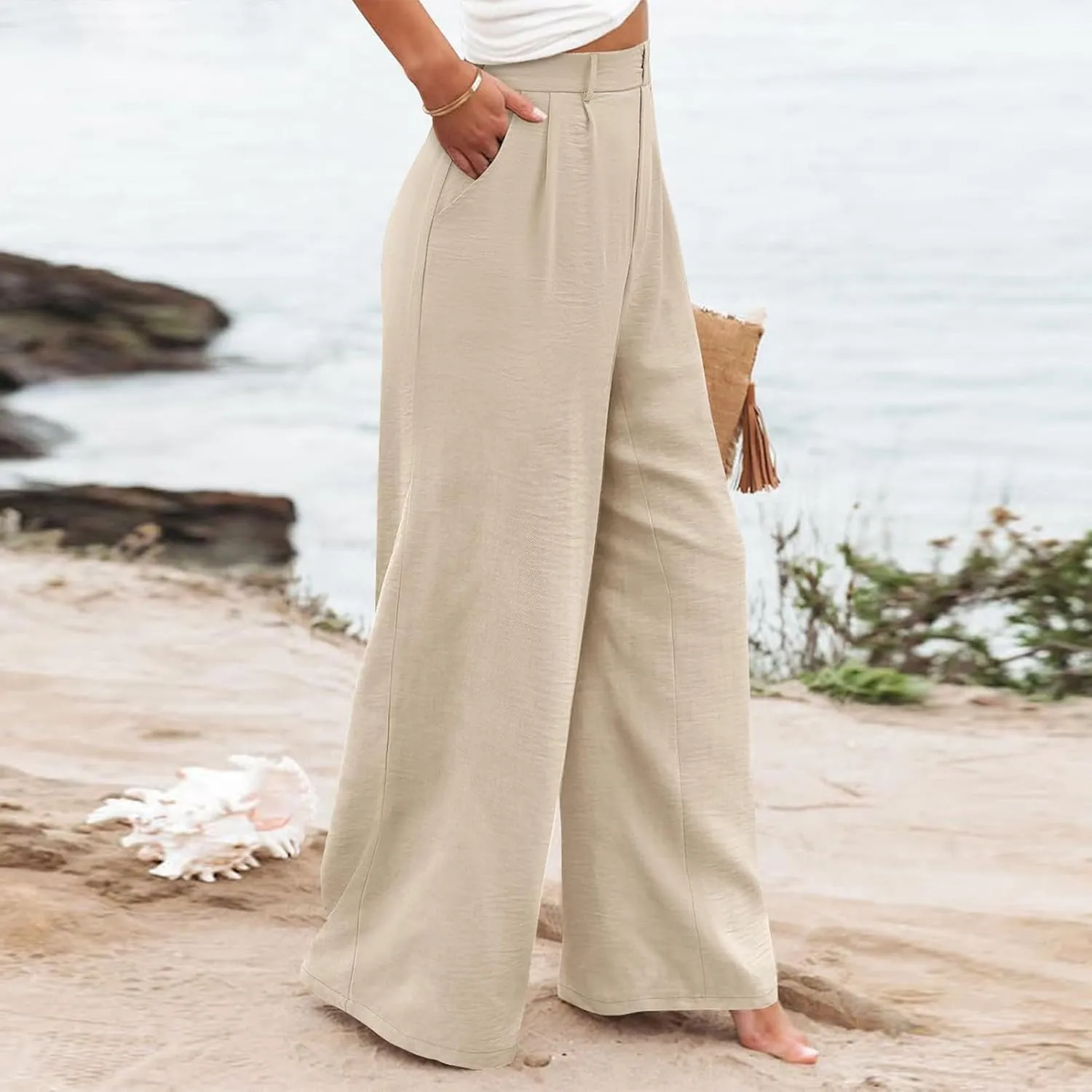 Wide Leg Pants for Women High Waist Solid Color Casual Trousers WomenSlacks Workout Pants 2024