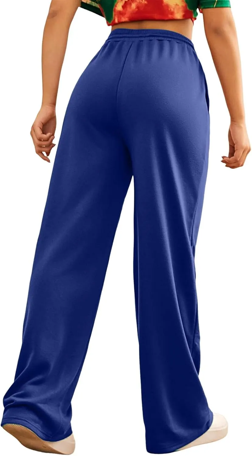 Wide Leg Sweat Pants for Womens High Waisted Baggy Sweatpants Casual Drawstring Workout Athletic Pants with Pockets