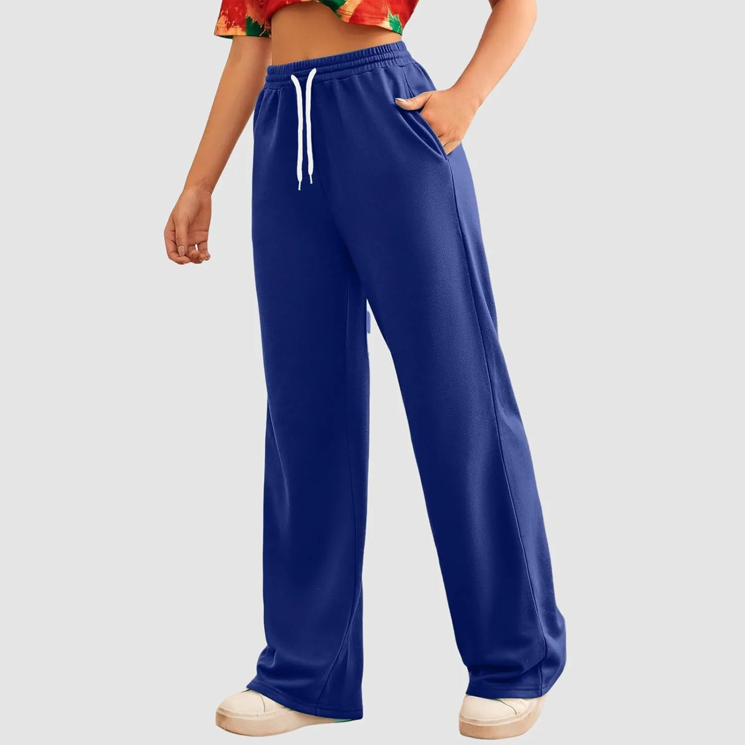 Wide Leg Sweat Pants for Womens High Waisted Baggy Sweatpants Casual Drawstring Workout Athletic Pants with Pockets