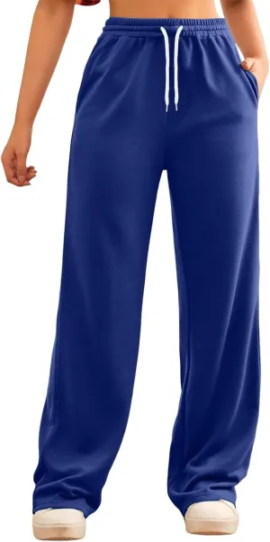 Wide Leg Sweat Pants for Womens High Waisted Baggy Sweatpants Casual Drawstring Workout Athletic Pants with Pockets