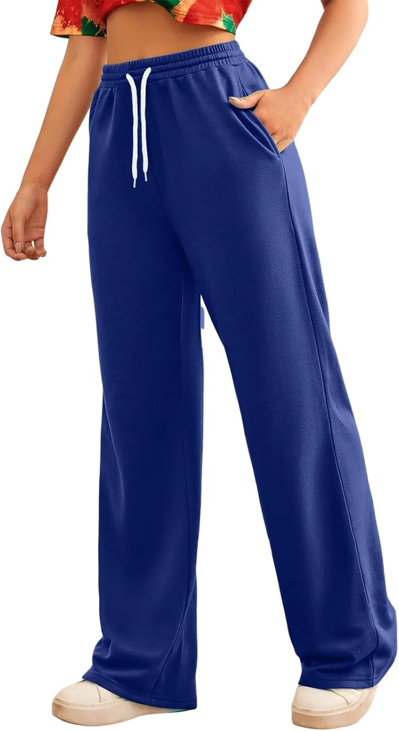 Wide Leg Sweat Pants for Womens High Waisted Baggy Sweatpants Casual Drawstring Workout Athletic Pants with Pockets