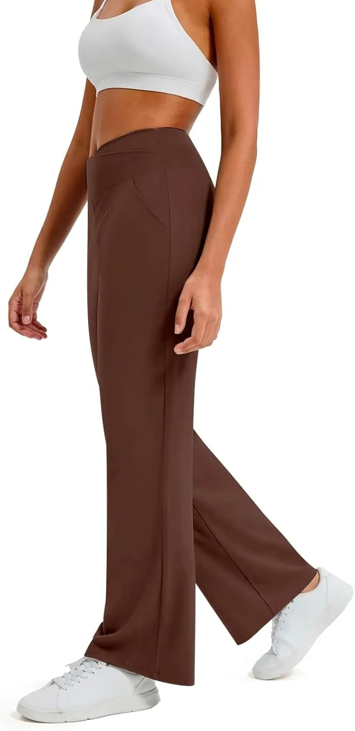 Wide Leg Yoga Pants for Women Crossover High Waisted Athletic Pants with Pockets Casual Comfy Lounge Pants