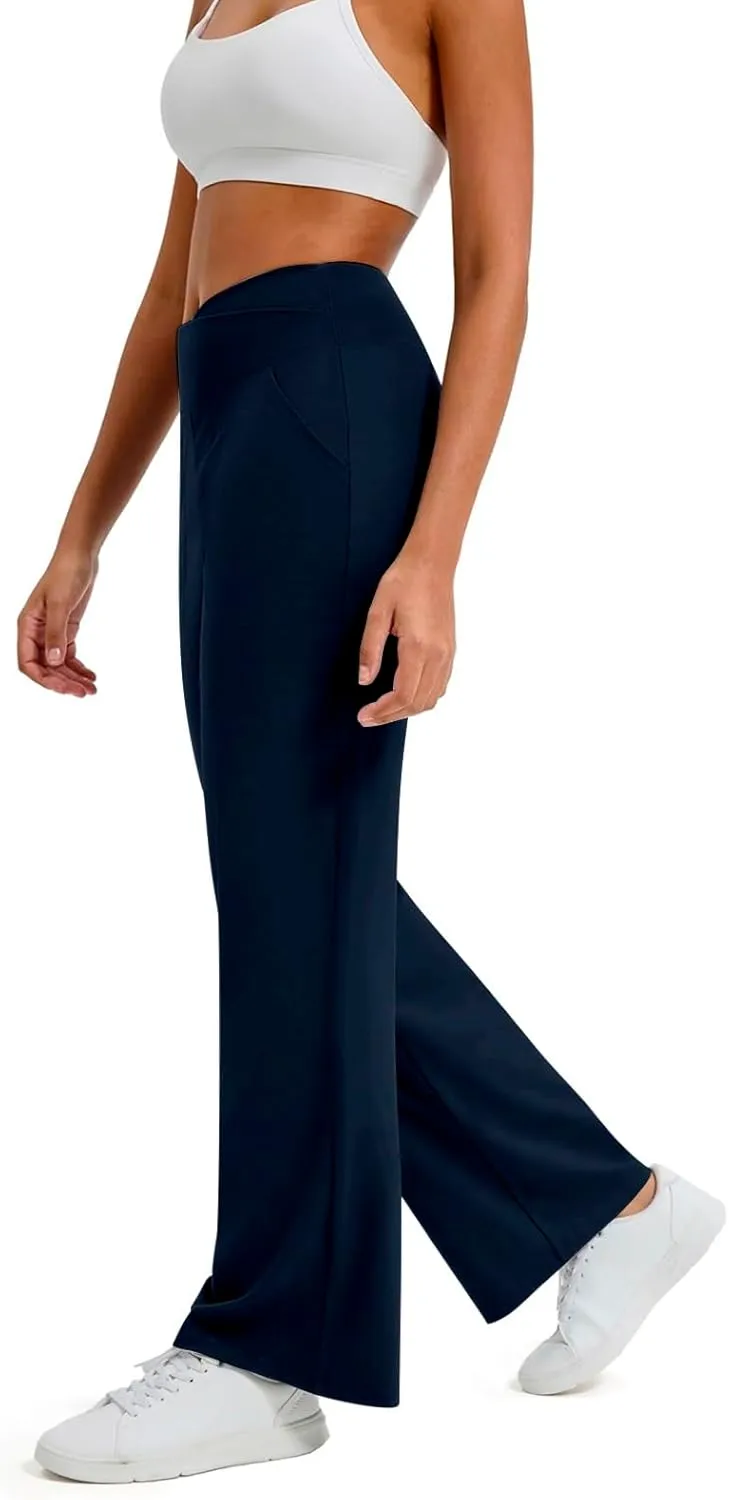 Wide Leg Yoga Pants for Women Crossover High Waisted Athletic Pants with Pockets Casual Comfy Lounge Pants