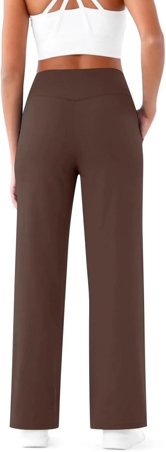 Wide Leg Yoga Pants for Women Crossover High Waisted Athletic Pants with Pockets Casual Comfy Lounge Pants