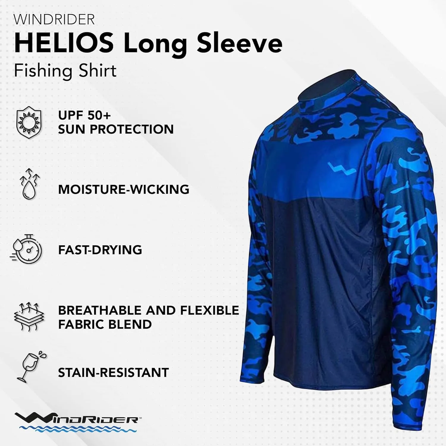 WindRider Fishing Shirts for Men  UPF 50  Long Sleeve UV Protection Lightweight, Breathable Rash Guard for Outdoor Use