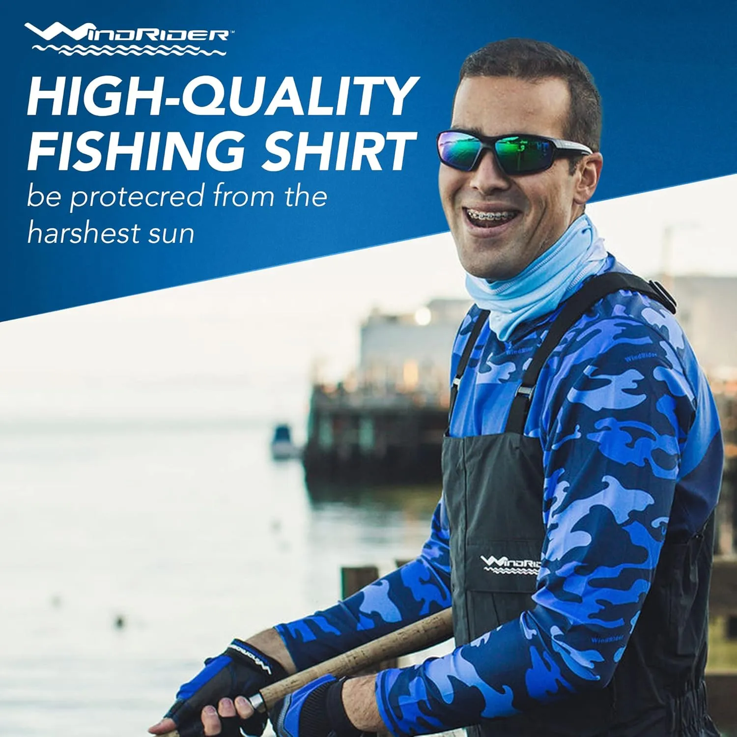 WindRider Fishing Shirts for Men  UPF 50  Long Sleeve UV Protection Lightweight, Breathable Rash Guard for Outdoor Use