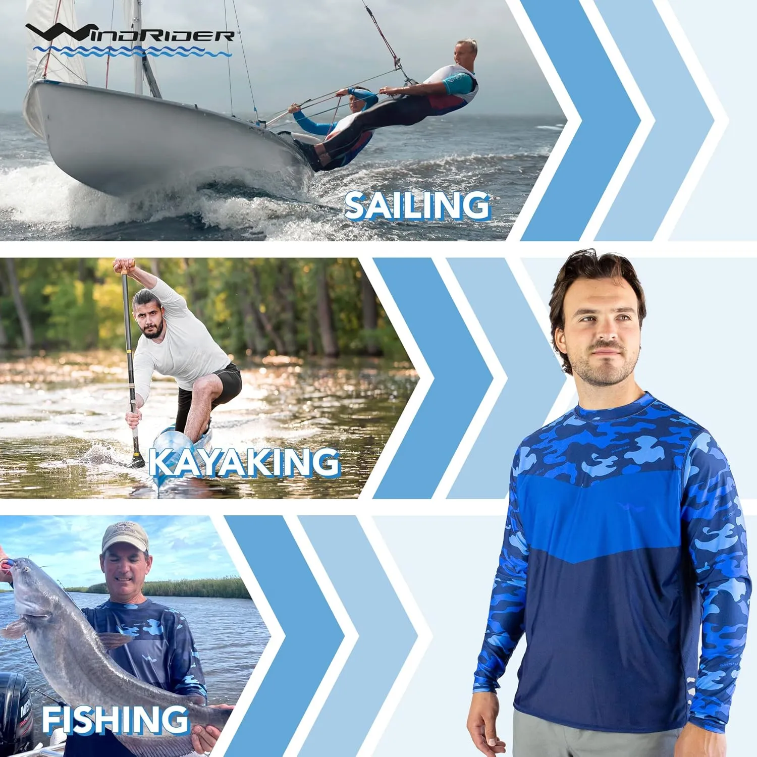 WindRider Fishing Shirts for Men  UPF 50  Long Sleeve UV Protection Lightweight, Breathable Rash Guard for Outdoor Use