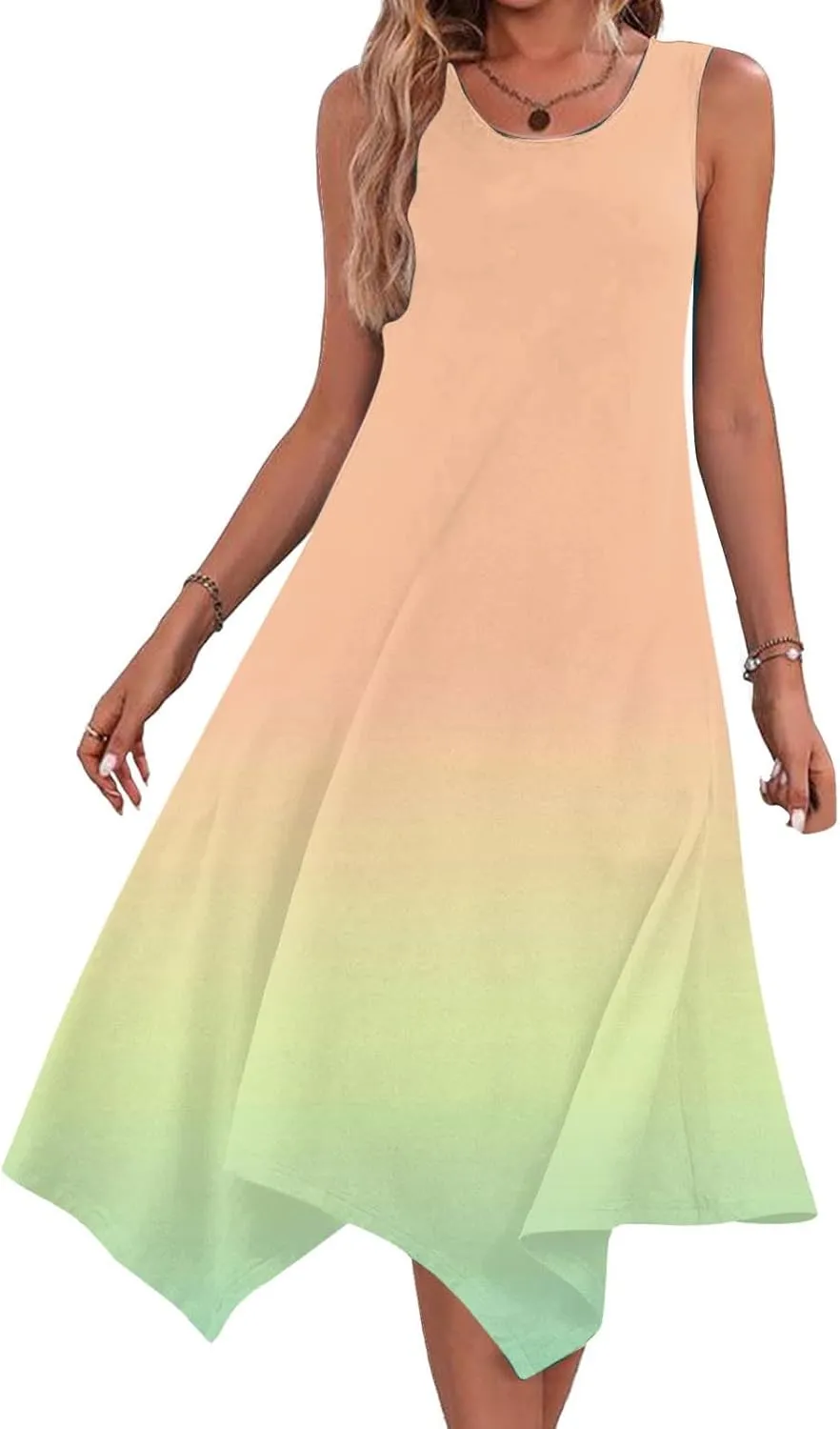 Women 2025 Summer Dress Casual Boho Sundress Ombre Tank Dress Swimwear Cover Up Beach Flowy Midi Vacation Dresses