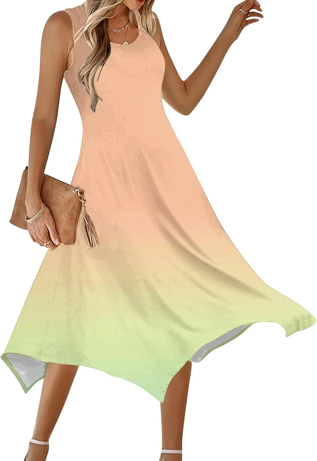 Women 2025 Summer Dress Casual Boho Sundress Ombre Tank Dress Swimwear Cover Up Beach Flowy Midi Vacation Dresses