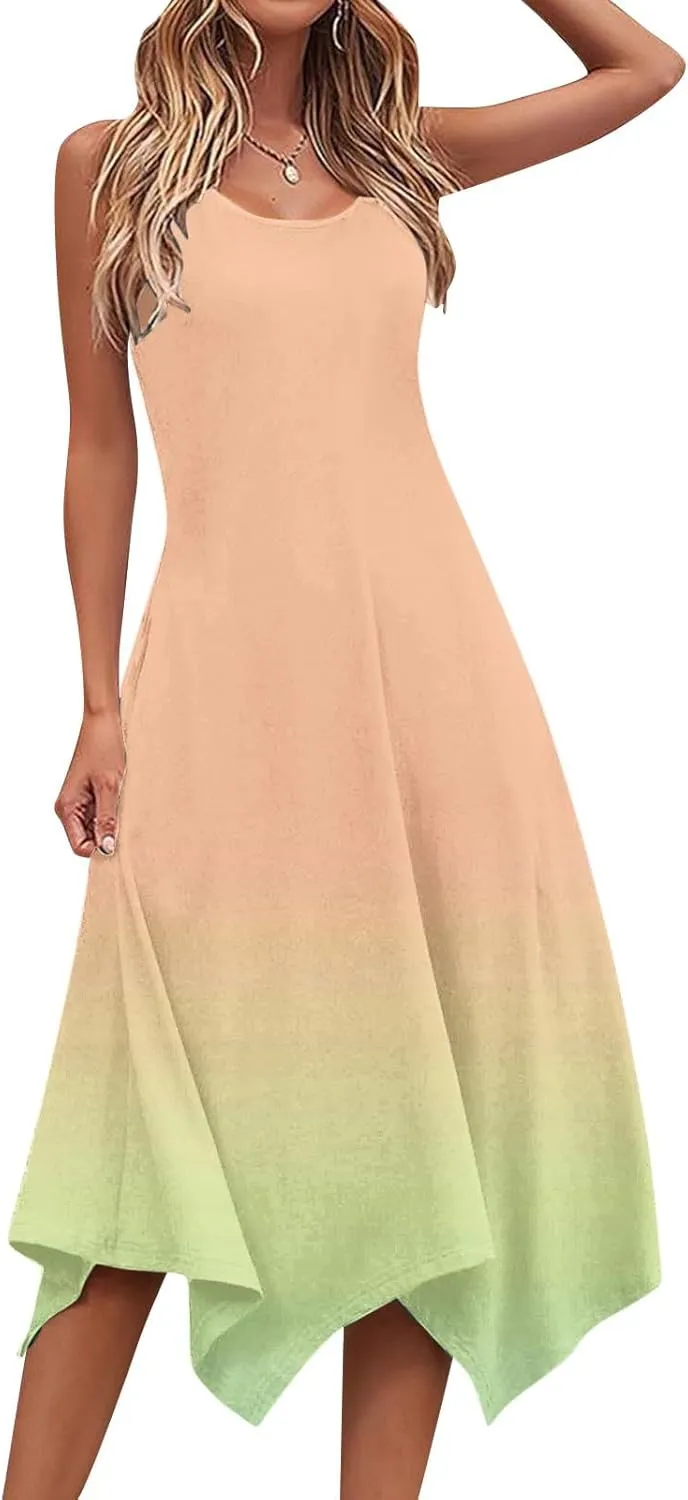 Women 2025 Summer Dress Casual Boho Sundress Ombre Tank Dress Swimwear Cover Up Beach Flowy Midi Vacation Dresses