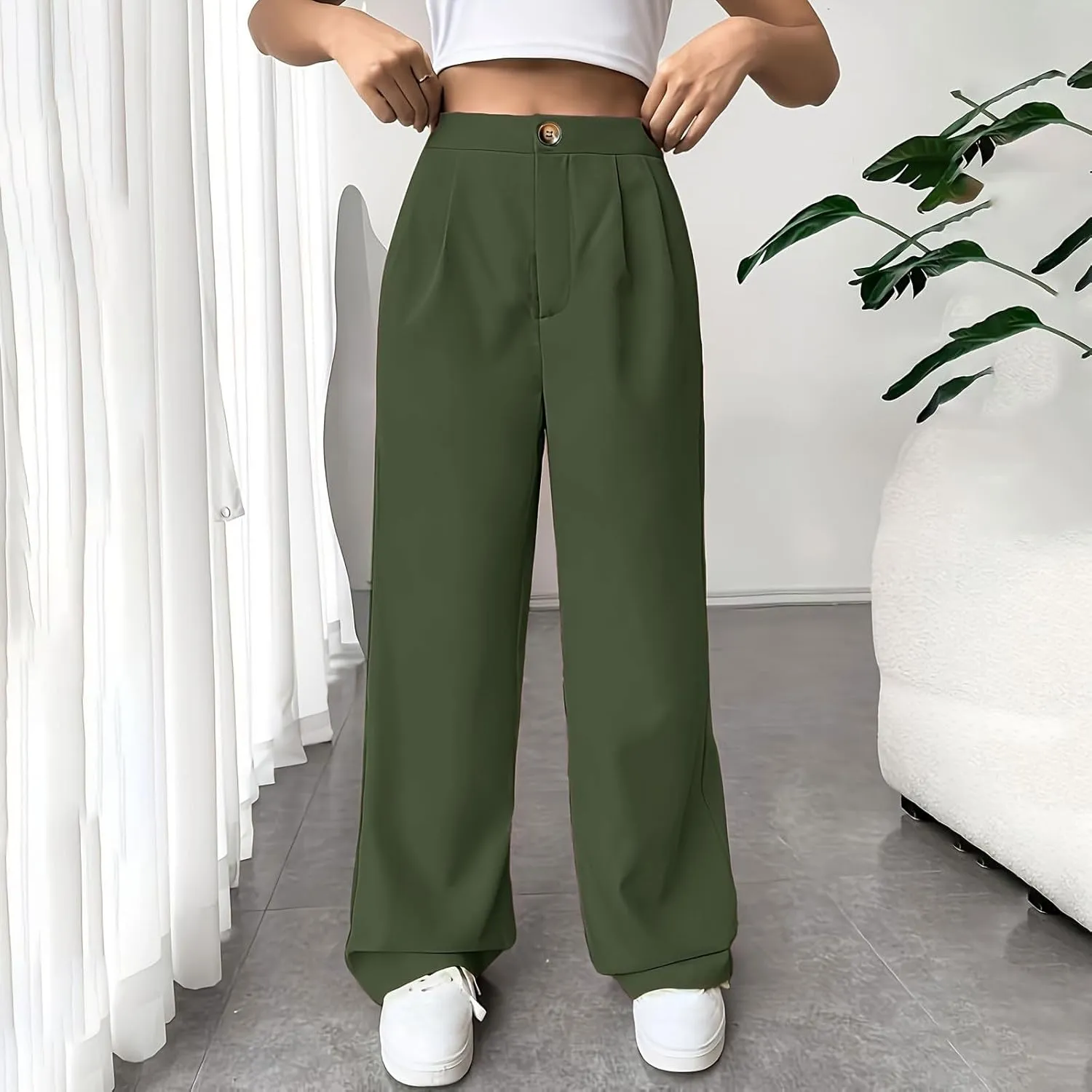 Women Casual High Waist Suit Pants Business Work Trousers Dressy Stretchy Pants Straight Suits Pants Wide Leg Pant